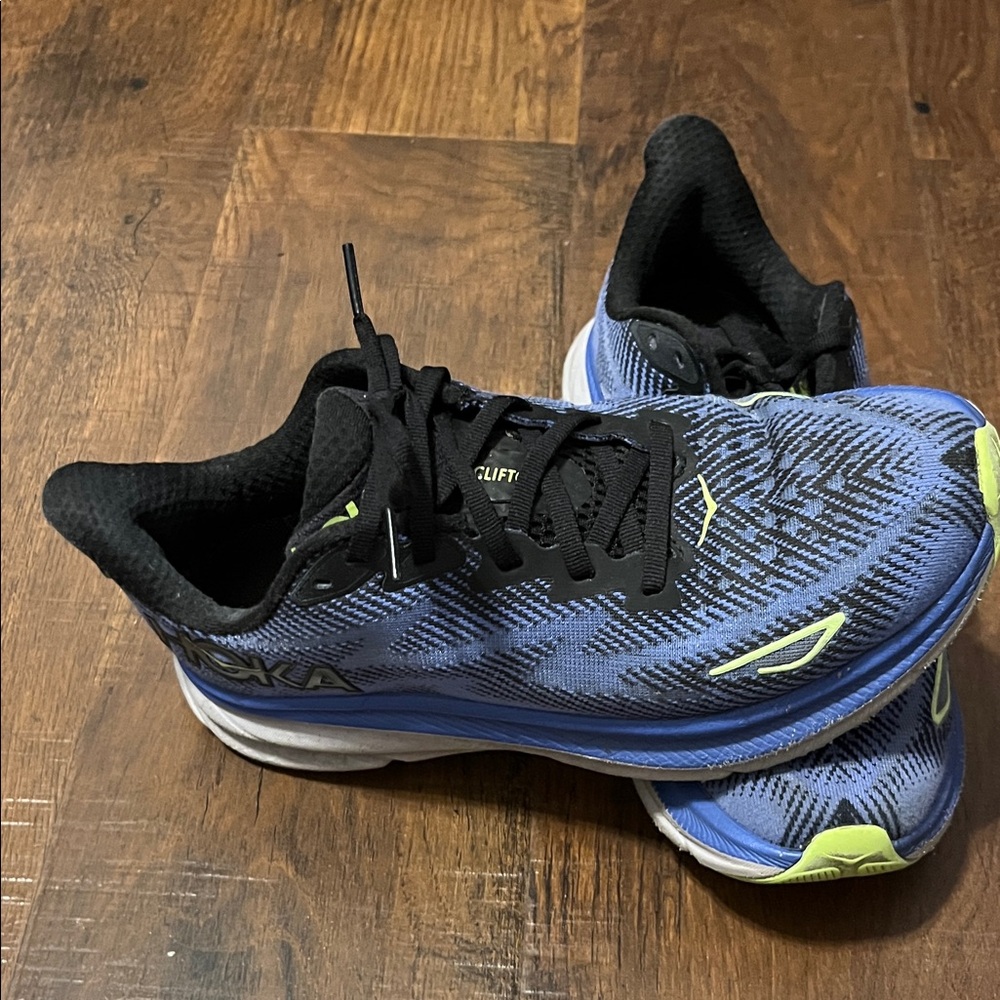 Hoka Blue and Neon Yellow Running Shoes